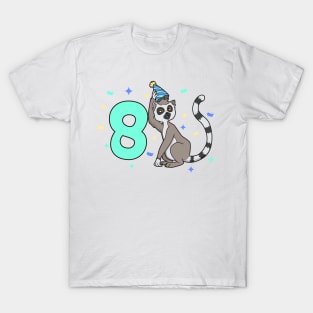 I am 8 with lemur - kids birthday 8 years old T-Shirt